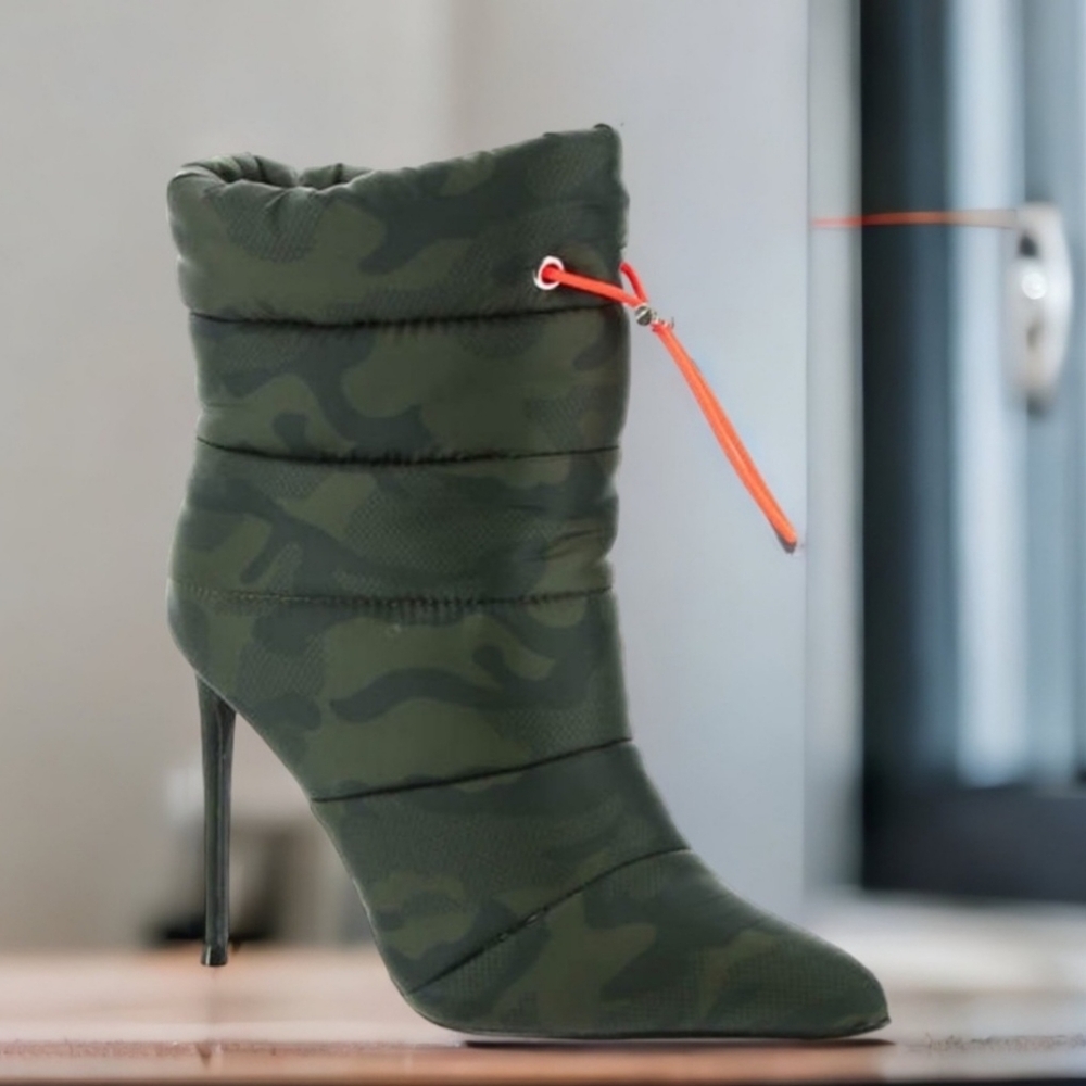 Steve Madden cloak camo drawstring stiletto booties